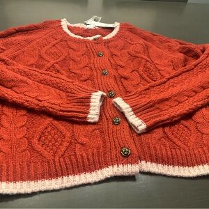 Urban Outfitters Red Cable Knit Cardigan with Pink Accents